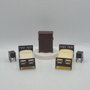 Vintage Renwal Dollhouse Bedroom Furniture Set No. 88 - Twin Beds Nightstands &